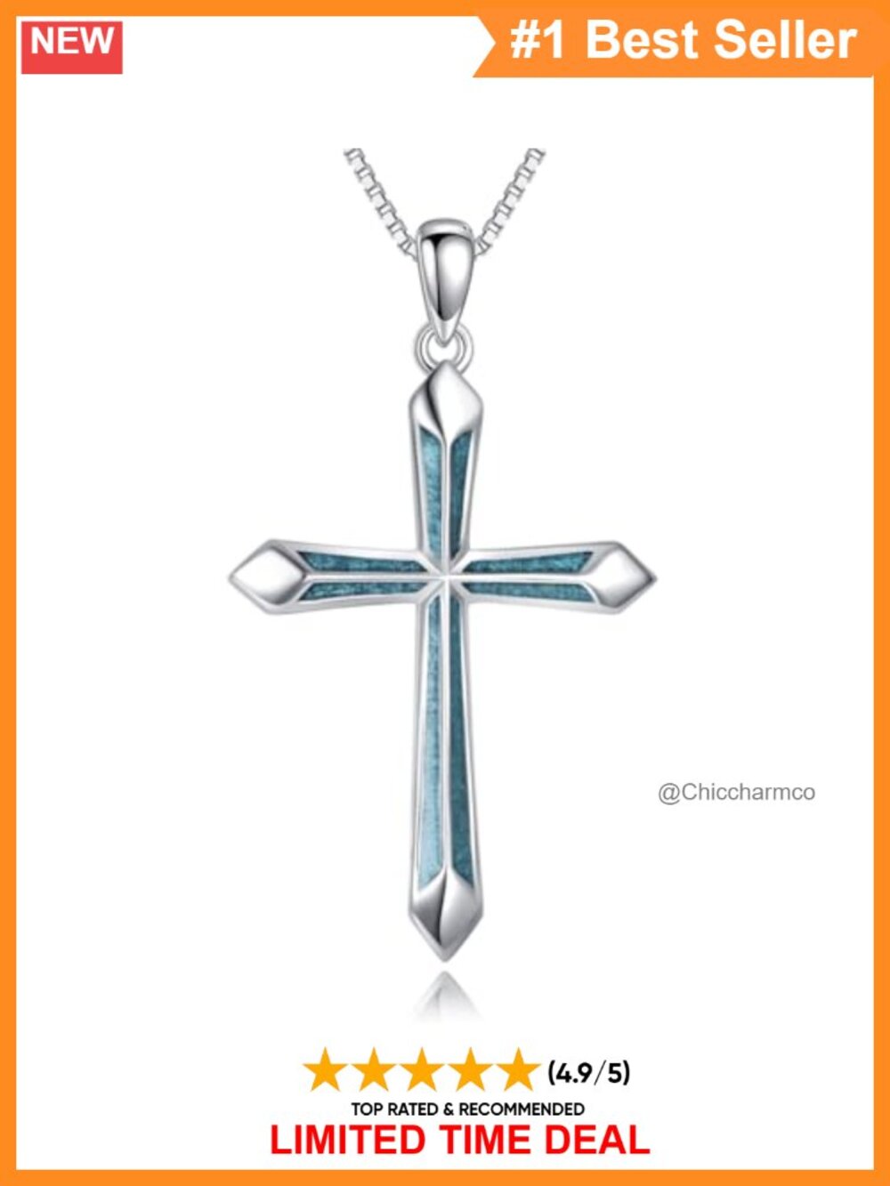 Sterling Silver Cross Necklace Turquoise Pendant Religious Jewelry Gift